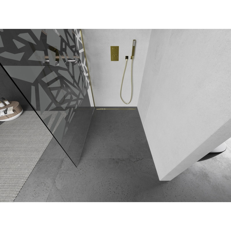 Mexen Kioto ścianka prysznicowa Walk-in 70 x 200 cm, biały wzór 8 mm, złota - 800-070-101-50-85