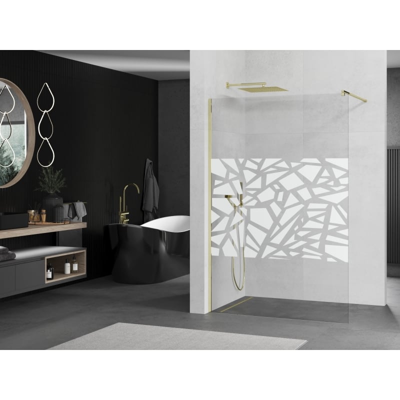 Mexen Kioto ścianka prysznicowa Walk-in 80 x 200 cm, biały wzór 8 mm, złota - 800-080-101-50-85