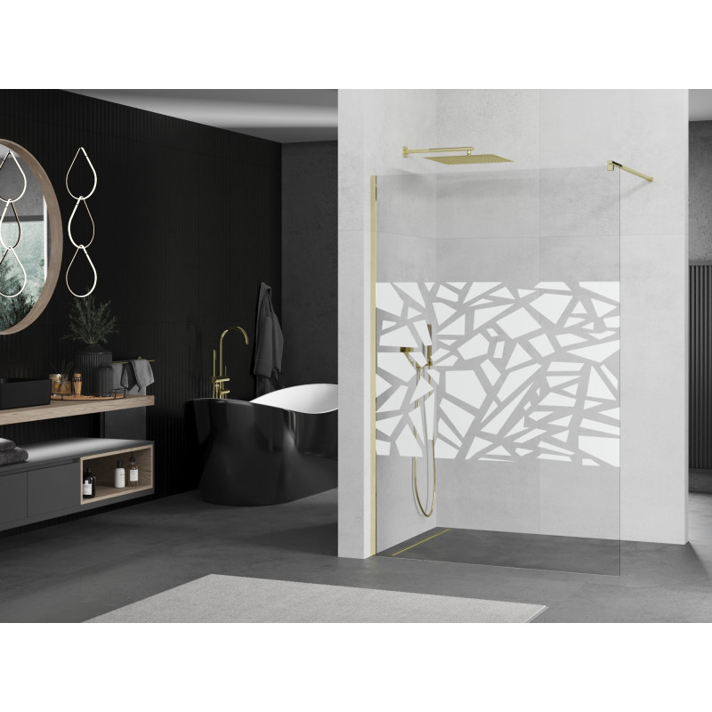 Mexen Kioto ścianka prysznicowa Walk-in 110 x 200 cm, biały wzór 8 mm, złota - 800-110-101-50-85