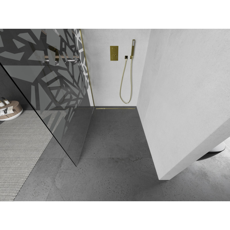 Mexen Kioto ścianka prysznicowa Walk-in 110 x 200 cm, biały wzór 8 mm, złota - 800-110-101-50-85
