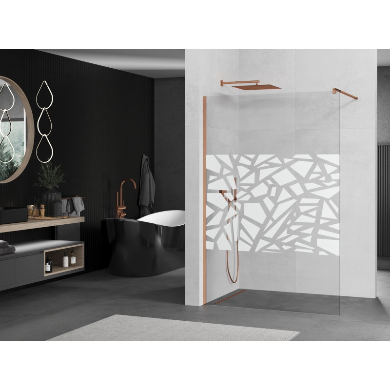 Mexen Kioto ścianka prysznicowa Walk-in 100 x 200 cm, biały wzór 8 mm, różowe złoto - 800-100-101-60-85
