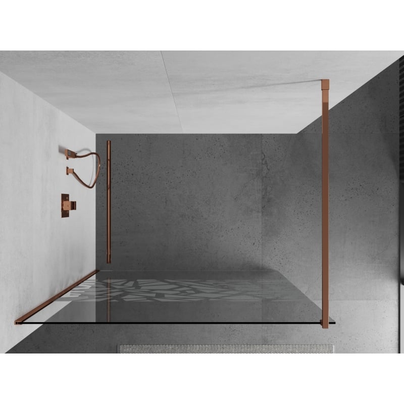 Mexen Kioto ścianka prysznicowa Walk-in 100 x 200 cm, biały wzór 8 mm, różowe złoto - 800-100-101-60-85