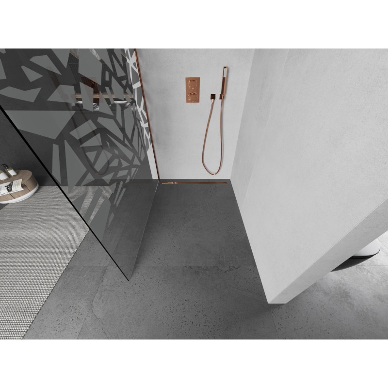 Mexen Kioto ścianka prysznicowa Walk-in 100 x 200 cm, biały wzór 8 mm, różowe złoto - 800-100-101-60-85