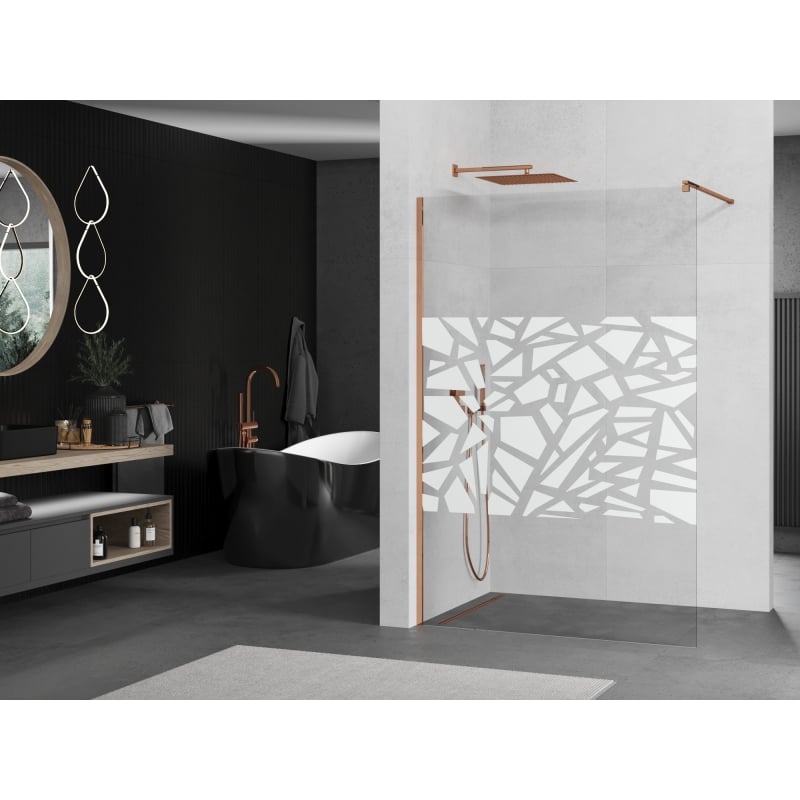 Mexen Kioto ścianka prysznicowa Walk-in 110 x 200 cm, biały wzór 8 mm, różowe złoto - 800-110-101-60-85