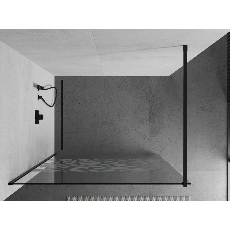 Mexen Kioto ścianka prysznicowa Walk-in 100 x 200 cm, biały wzór 8 mm, czarna - 800-100-101-70-85