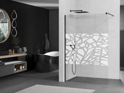 Mexen Kioto ścianka prysznicowa Walk-in 100 x 200 cm, biały wzór 8 mm, czarna - 800-100-101-70-85