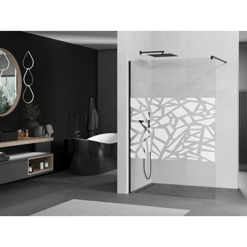 Mexen Kioto ścianka prysznicowa Walk-in 110 x 200 cm, biały wzór 8 mm, czarna - 800-110-101-70-85