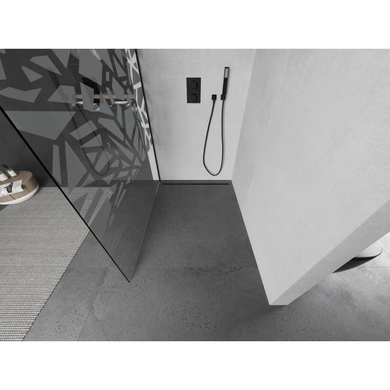 Mexen Kioto ścianka prysznicowa 140 x 200 Walk-in cm, biały wzór 8 mm, czarna - 800-140-101-70-85