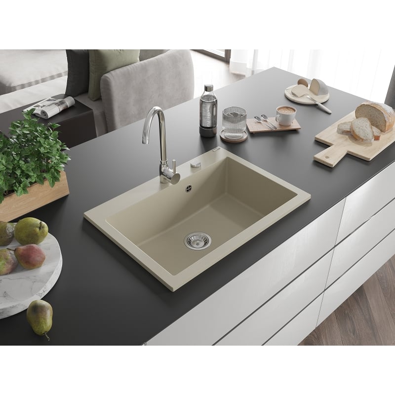 Mexen Elix zlewozmywak granitowy 1-komorowy 700 x 500 mm, beżowy, syfon chrom - 6526701005-69