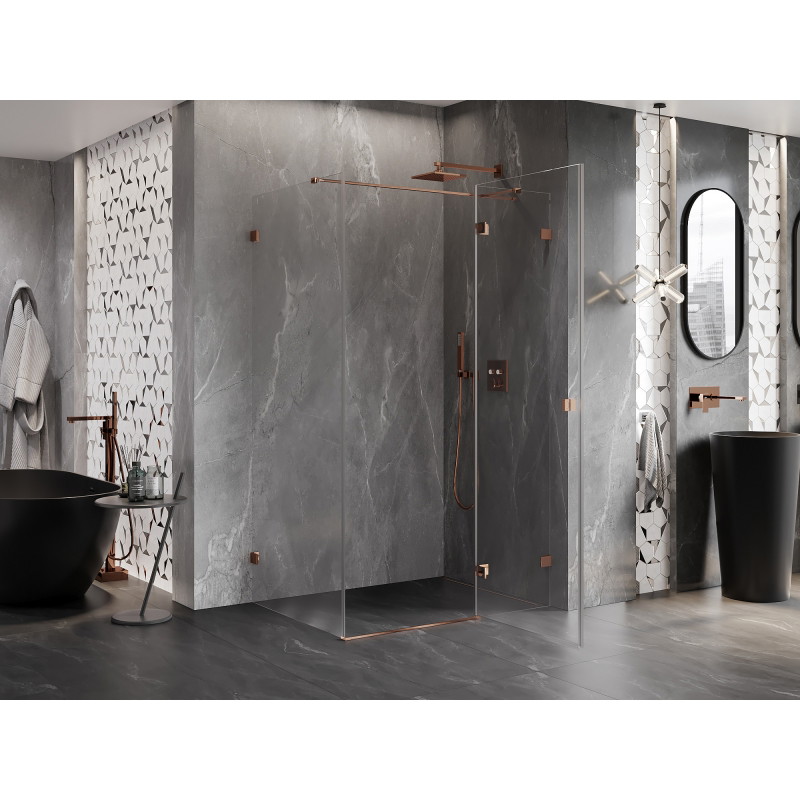 Mexen Lunar T kabina prysznicowa uchylna prawa 125 x 80 cm, transparent, różowe złoto - 834T-125-080-60-00-P