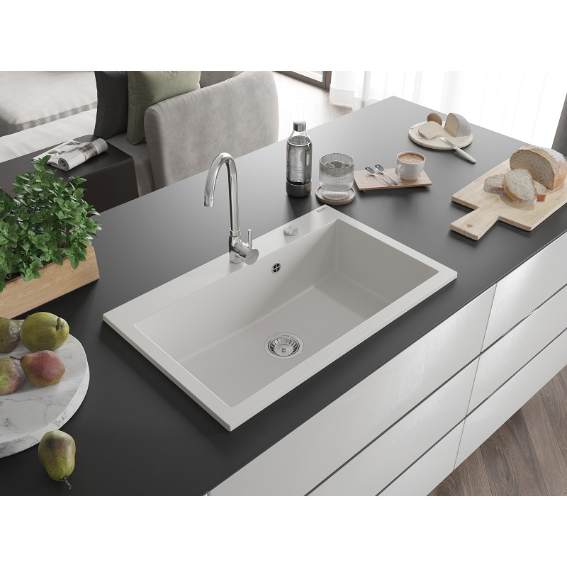Mexen Elix zlewozmywak granitowy 1-komorowy 800 x 500 mm, biały, syfon chrom - 6527801005-20
