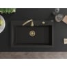 Mexen Elix zlewozmywak granitowy 1-komorowy 800 x 500 mm, czarny/złoty metalik, syfon złoty - 6527801005-75-G