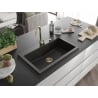 Mexen Elix zlewozmywak granitowy 1-komorowy 800 x 500 mm, czarny/złoty metalik, syfon złoty - 6527801005-75-G