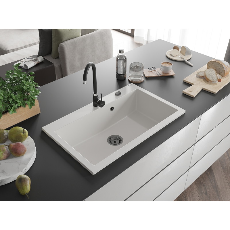 Mexen Elix zlewozmywak granitowy 1-komorowy 800 x 500 mm, biały, syfon czarny - 6527801005-20-B
