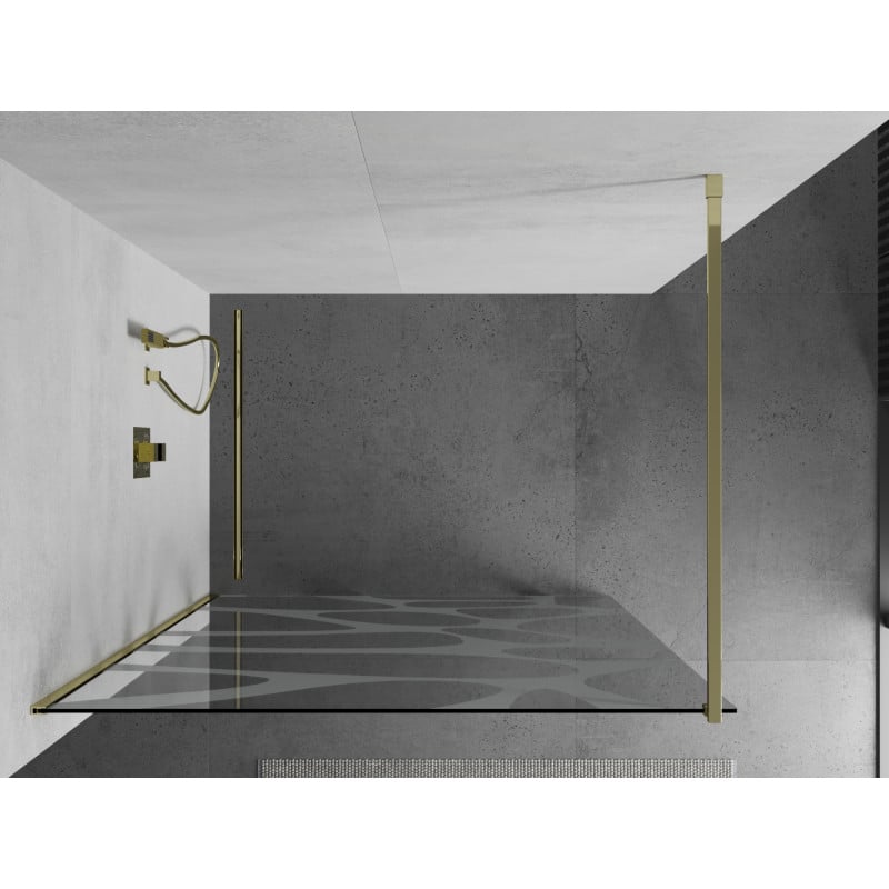 Mexen Kioto ścianka prysznicowa Walk-in 120 x 200 cm, biała fala 8 mm, złota - 800-120-101-50-97