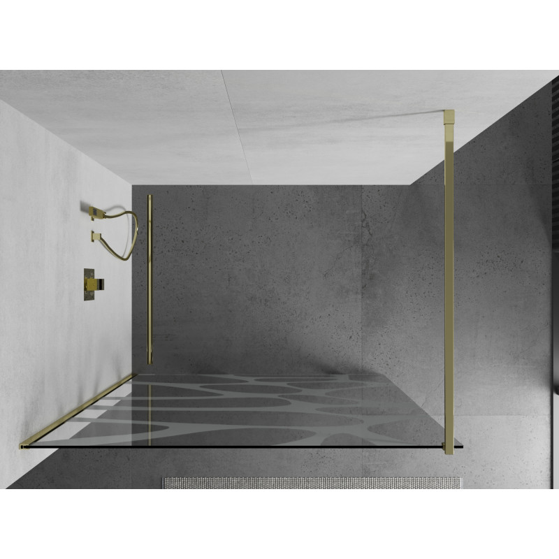 Mexen Kioto ścianka prysznicowa Walk-in 130 x 200 cm, biała fala 8 mm, złota - 800-130-101-50-97