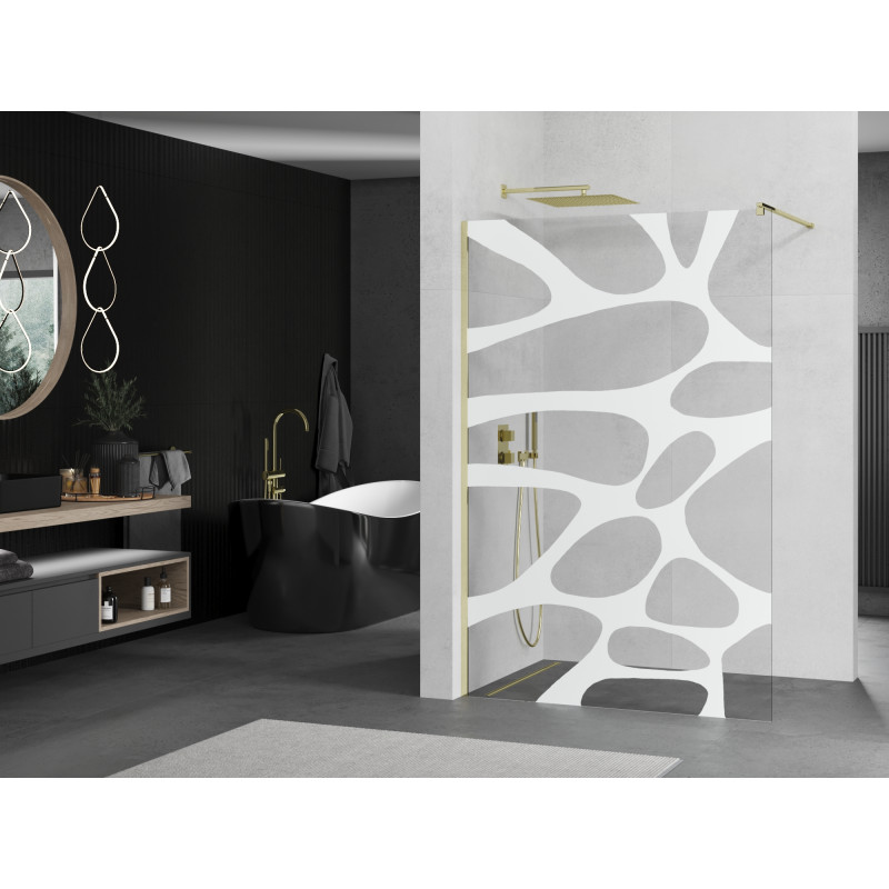 Mexen Kioto ścianka prysznicowa Walk-in 140 x 200 cm, biała fala 8 mm, złota - 800-140-101-50-97