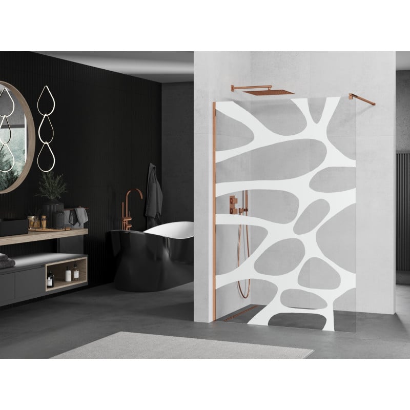Mexen Kioto ścianka prysznicowa Walk-in 70 x 200 cm, biała fala 8 mm, różowe złoto - 800-070-101-60-97