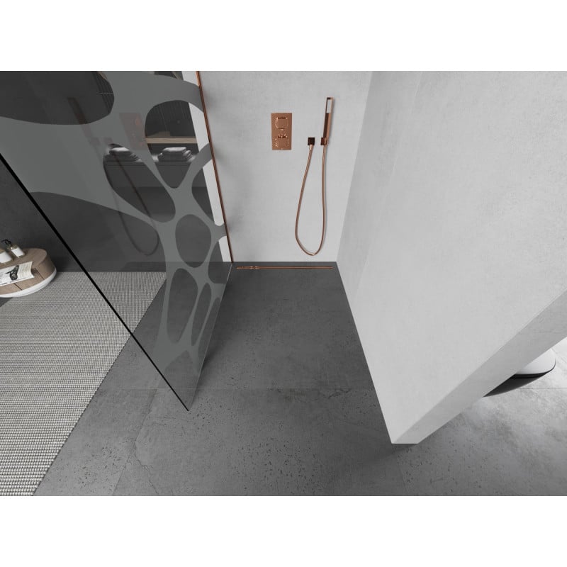 Mexen Kioto ścianka prysznicowa Walk-in 70 x 200 cm, biała fala 8 mm, różowe złoto - 800-070-101-60-97