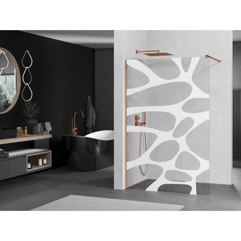 Mexen Kioto ścianka prysznicowa Walk-in 140 x 200 cm, biała fala 8 mm, różowe złoto - 800-140-101-60-97