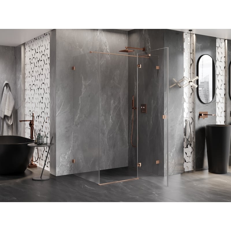 Mexen Lunar T kabina prysznicowa uchylna prawa 130 x 100 cm, transparent, miedź szczotkowana - 834T-130-100-65-00-P