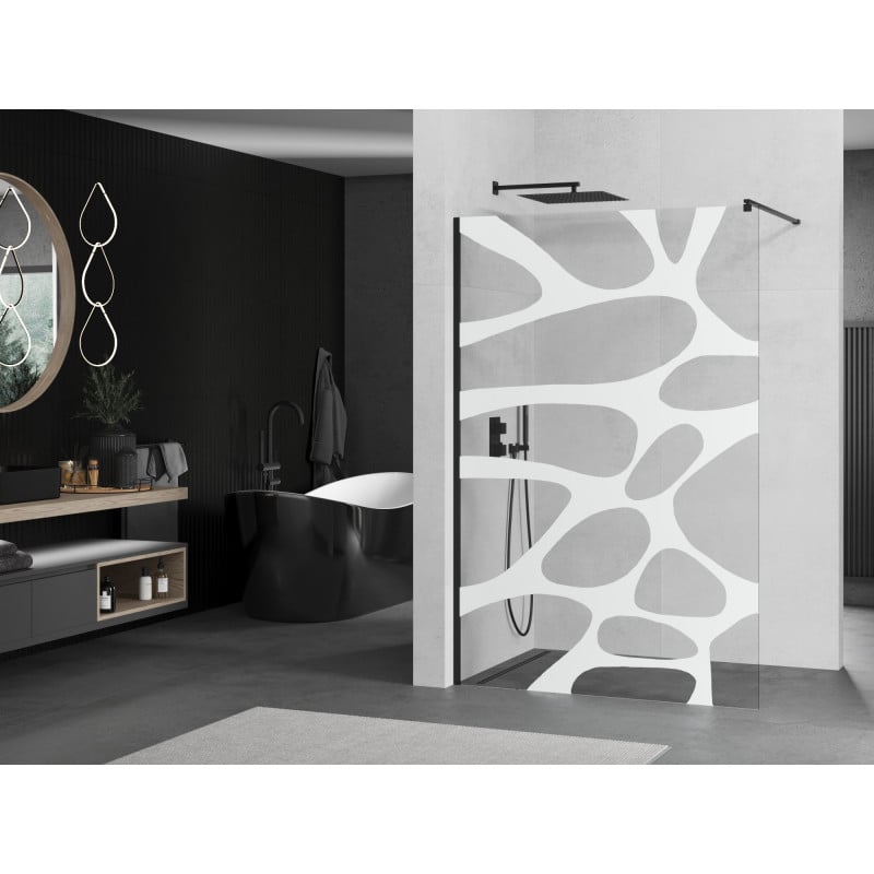 Mexen Kioto ścianka prysznicowa Walk-in 130 x 200 cm, biała fala 8 mm, czarna - 800-130-101-70-97