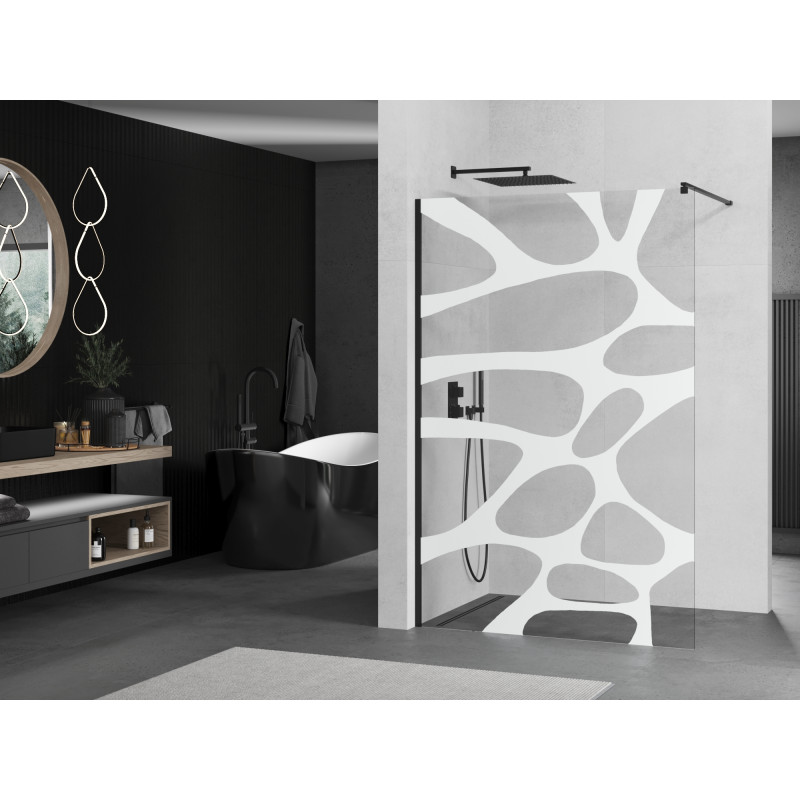 Mexen Kioto ścianka prysznicowa Walk-in 140 x 200 cm, biała fala 8 mm, czarna - 800-140-101-70-97