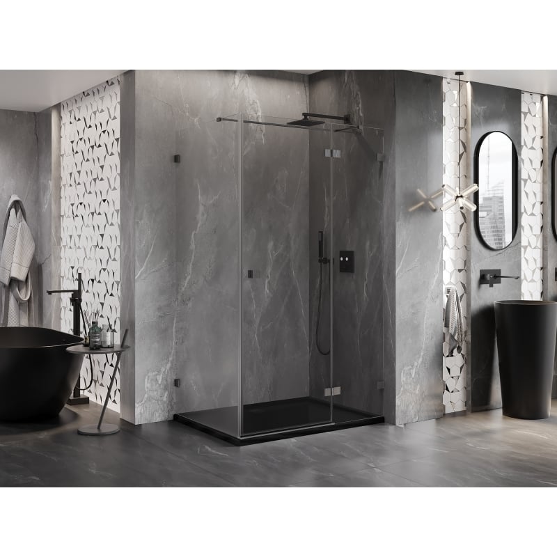 Mexen Lunar T kabina prysznicowa uchylna prawa 135 x 80 cm, transparent, gun gray szczotkowany - 834T-135-080-66-00-P