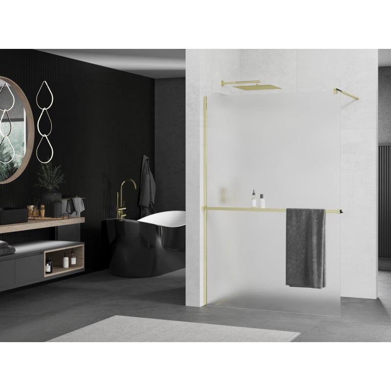 Mexen Kioto+ ścianka prysznicowa z półką Walk-in 80 x 200 cm, szron, złota - 800-080-121-50-30