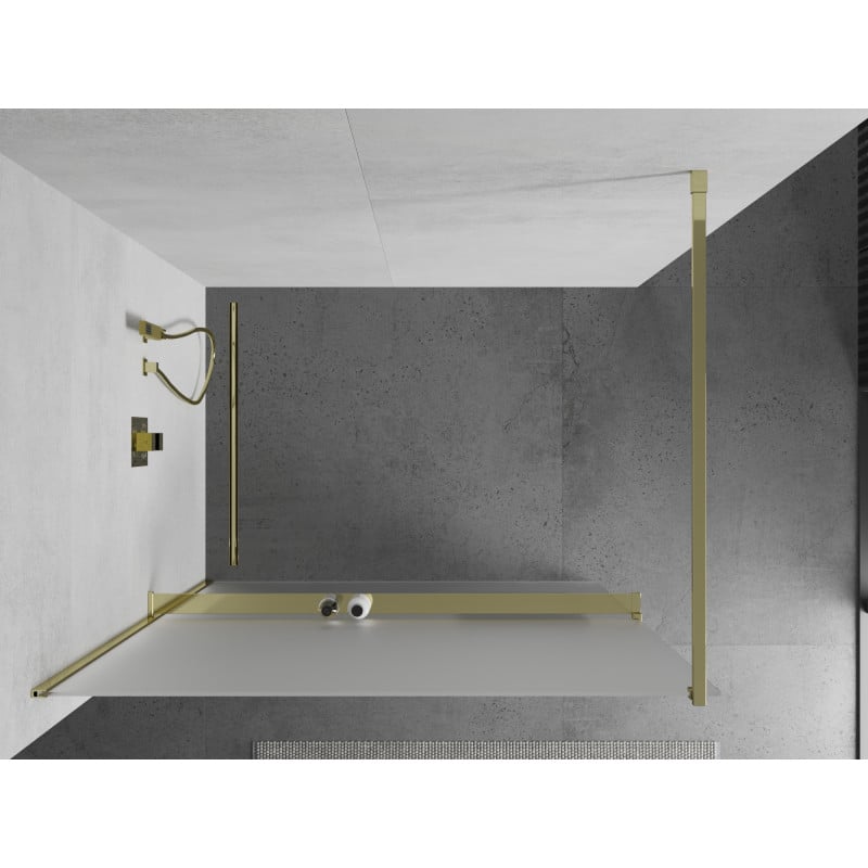 Mexen Kioto+ ścianka prysznicowa z półką Walk-in 110 x 200 cm, szron, złota - 800-110-121-50-30