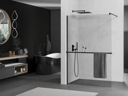 Mexen Kioto+ ścianka prysznicowa z półką Walk-in 80 x 200 cm, transparent, czarna - 800-080-121-70-00