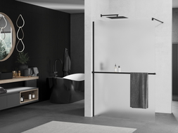 Mexen Kioto+ ścianka prysznicowa z półką Walk-in 80 x 200 cm, szron, czarna - 800-080-121-70-30