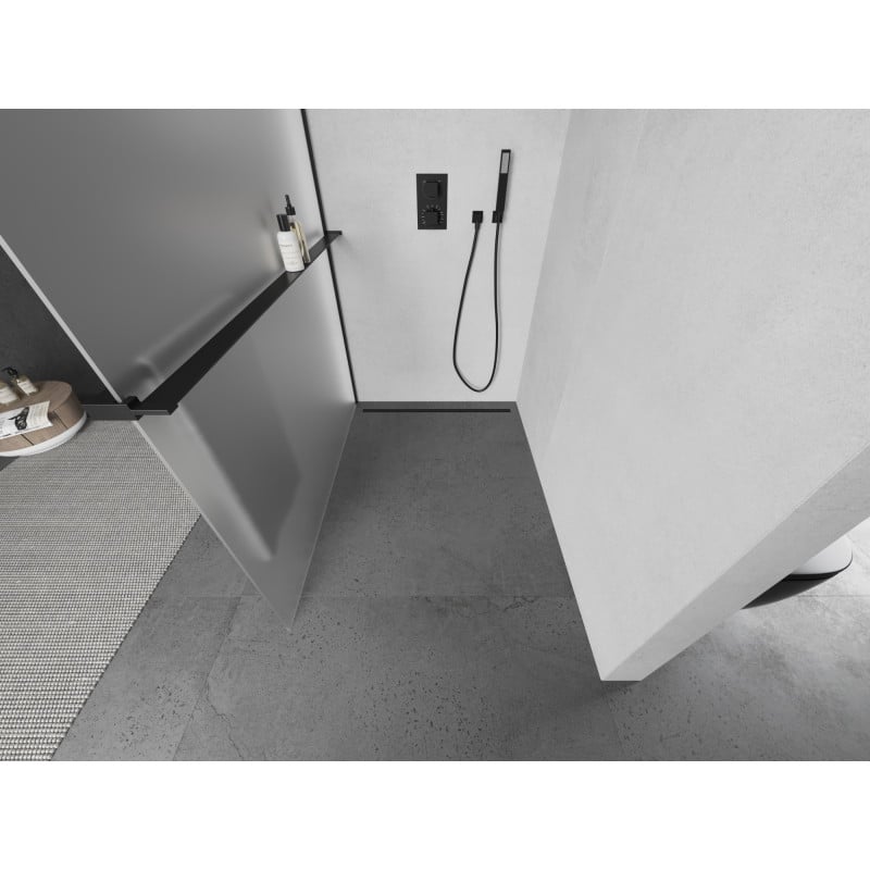 Mexen Kioto+ ścianka prysznicowa z półką Walk-in 80 x 200 cm, szron, czarna - 800-080-121-70-30
