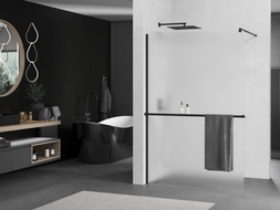 Mexen Kioto+ ścianka prysznicowa z półką Walk-in 100 x 200 cm, szron, czarna - 800-100-121-70-30