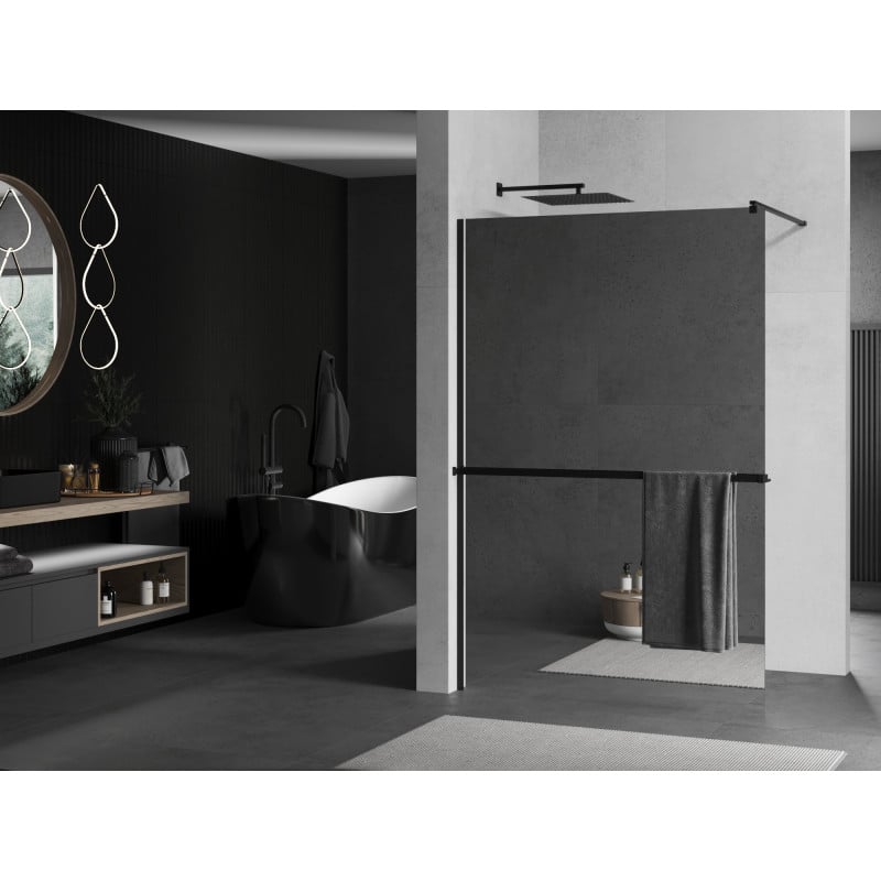 Mexen Kioto+ ścianka prysznicowa z półką Walk-in 110 x 200 cm, lustro, czarna - 800-110-121-70-50