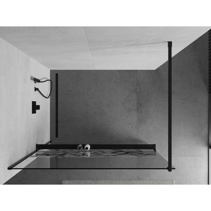 Mexen Kioto+ ścianka prysznicowa z półką Walk-in 110 x 200 cm, biały wzór, czarna - 800-110-121-70-85