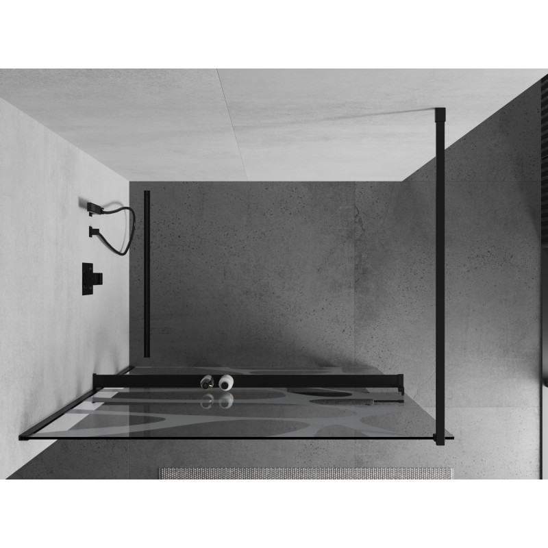 Mexen Kioto+ ścianka prysznicowa z półką Walk-in 110 x 200 cm, biała fala, czarna - 800-110-121-70-97