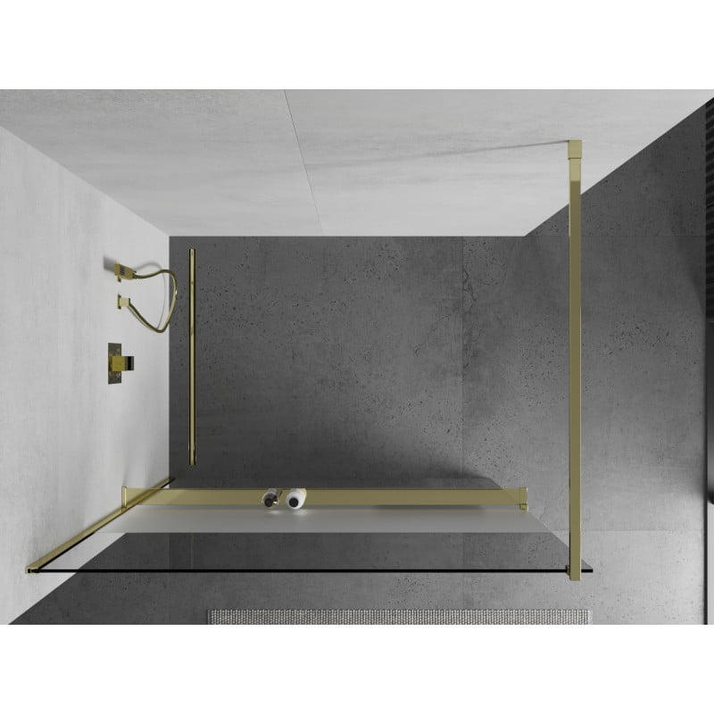 Mexen Kioto+ ścianka prysznicowa z półką Walk-in 80 x 200 cm, transparent/szron, złota - 800-080-121-50-35