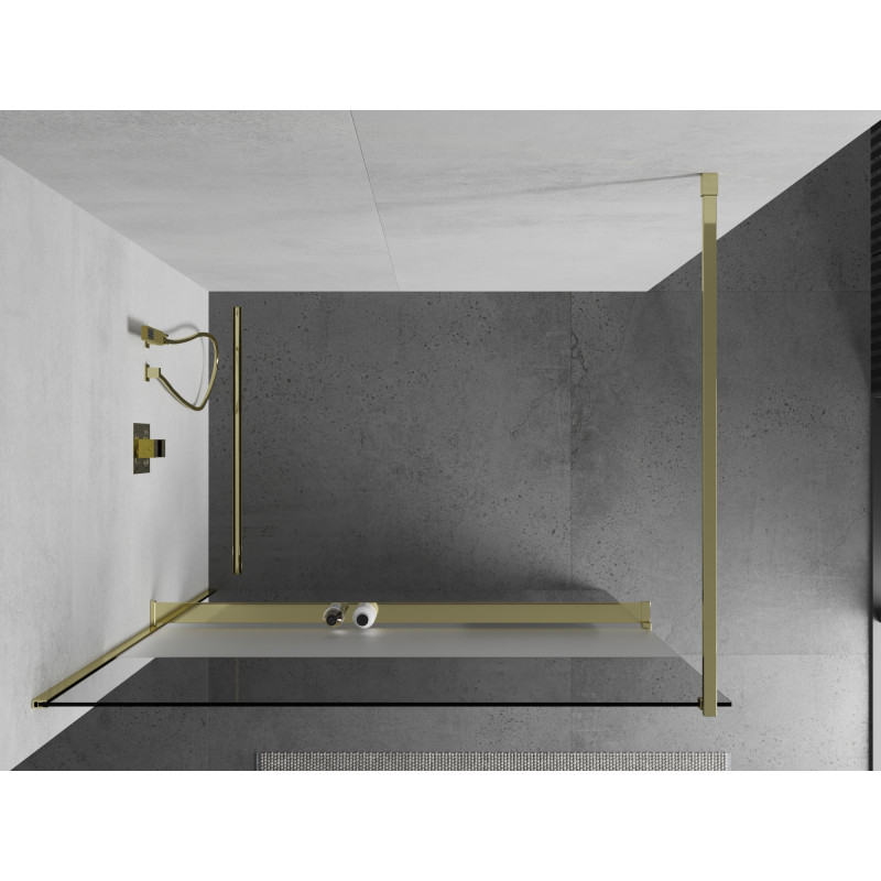 Mexen Kioto+ ścianka prysznicowa z półką Walk-in 100 x 200 cm, transparent/szron, złota - 800-100-121-50-35