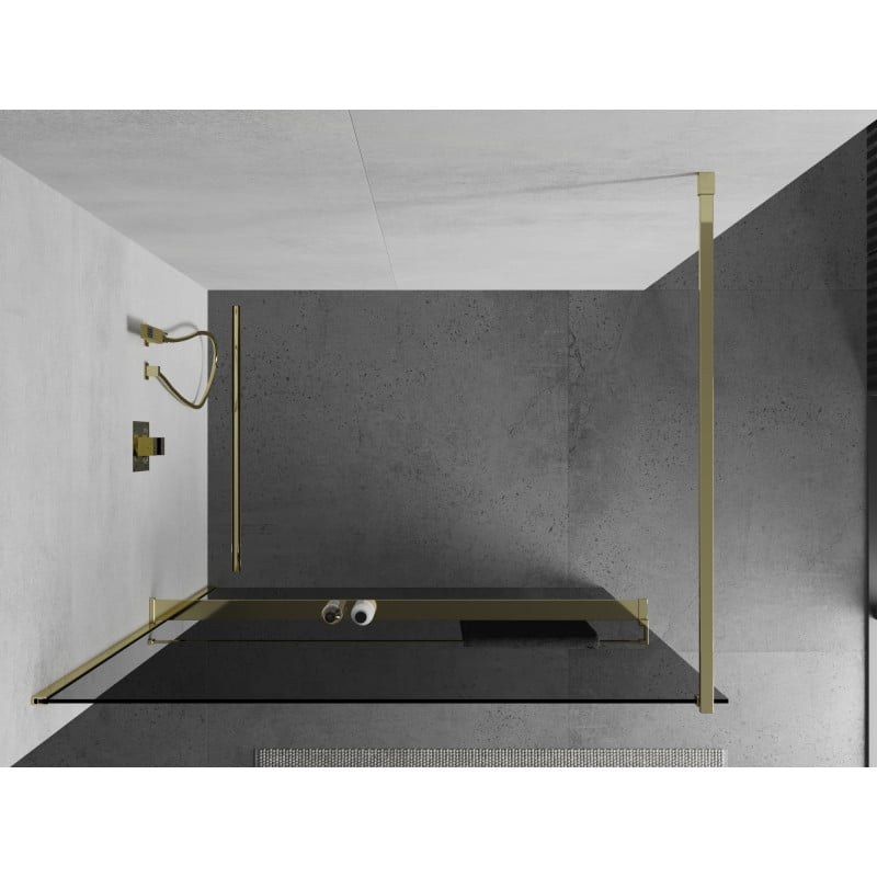 Mexen Kioto+ ścianka prysznicowa z półką Walk-in 80 x 200 cm, grafit, złota - 800-080-121-50-40