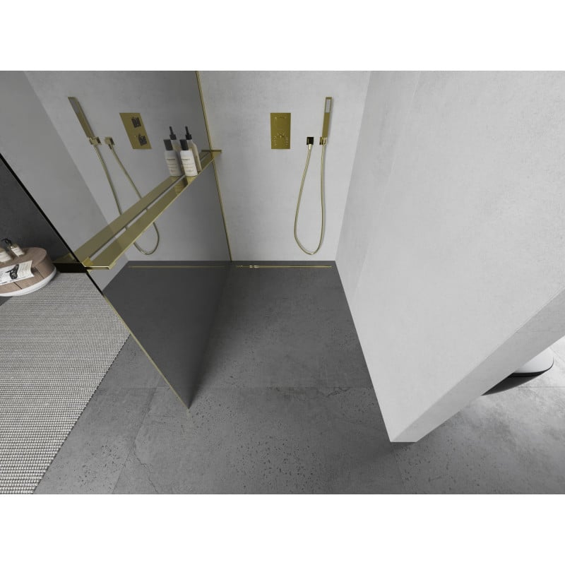 Mexen Kioto+ ścianka prysznicowa z półką Walk-in 80 x 200 cm, lustro, złota - 800-080-121-50-50