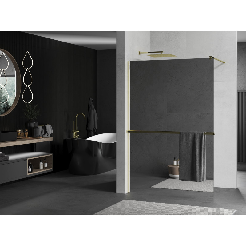 Mexen Kioto+ ścianka prysznicowa z półką Walk-in 80 x 200 cm, lustro, złota - 800-080-121-50-50