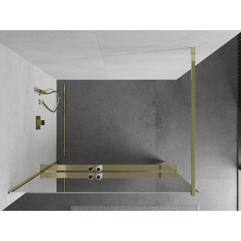 Mexen Kioto+ ścianka prysznicowa z półką Walk-in 80 x 200 cm, lustro, złota - 800-080-121-50-50