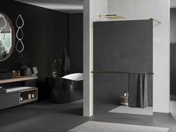 Mexen Kioto+ ścianka prysznicowa z półką Walk-in 100 x 200 cm, lustro, złota - 800-100-121-50-50