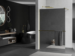 Mexen Kioto+ ścianka prysznicowa z półką Walk-in 110 x 200 cm, lustro, złota - 800-110-121-50-50