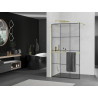 Mexen Kioto+ ścianka prysznicowa z półką Walk-in 100 x 200 cm, czarna kratka, złota - 800-100-121-50-77