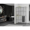 Mexen Kioto+ ścianka prysznicowa z półką Walk-in 140 x 200 cm, czarna kratka, złota - 800-140-121-50-77