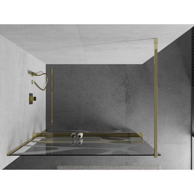 Mexen Kioto+ ścianka prysznicowa z półką Walk-in 80 x 200 cm, biała fala, złota - 800-080-121-50-97