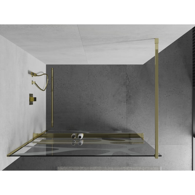 Mexen Kioto+ ścianka prysznicowa z półką Walk-in 110 x 200 cm, biała fala, złota - 800-110-121-50-97