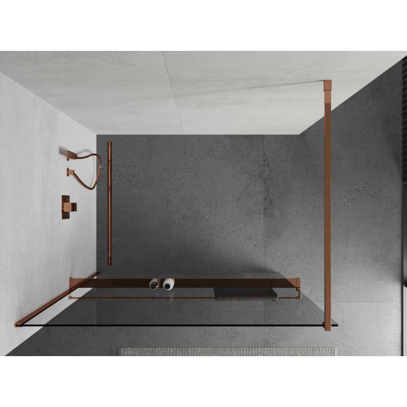 Mexen Kioto+ ścianka prysznicowa z półką Walk-in 100 x 200 cm, transparent, różowe złoto - 800-100-121-60-00